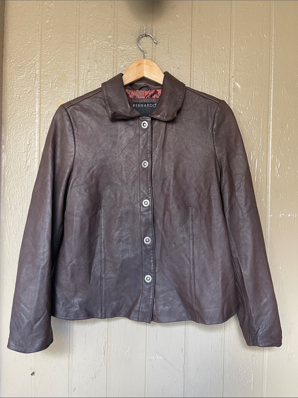 Bernardo Dark Brown Leather Button-Front Jacket Size PL